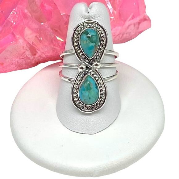 Kingman Turquoise Ring Size 8 Solid 925 Sterling Silver Hour Glass Hourglass